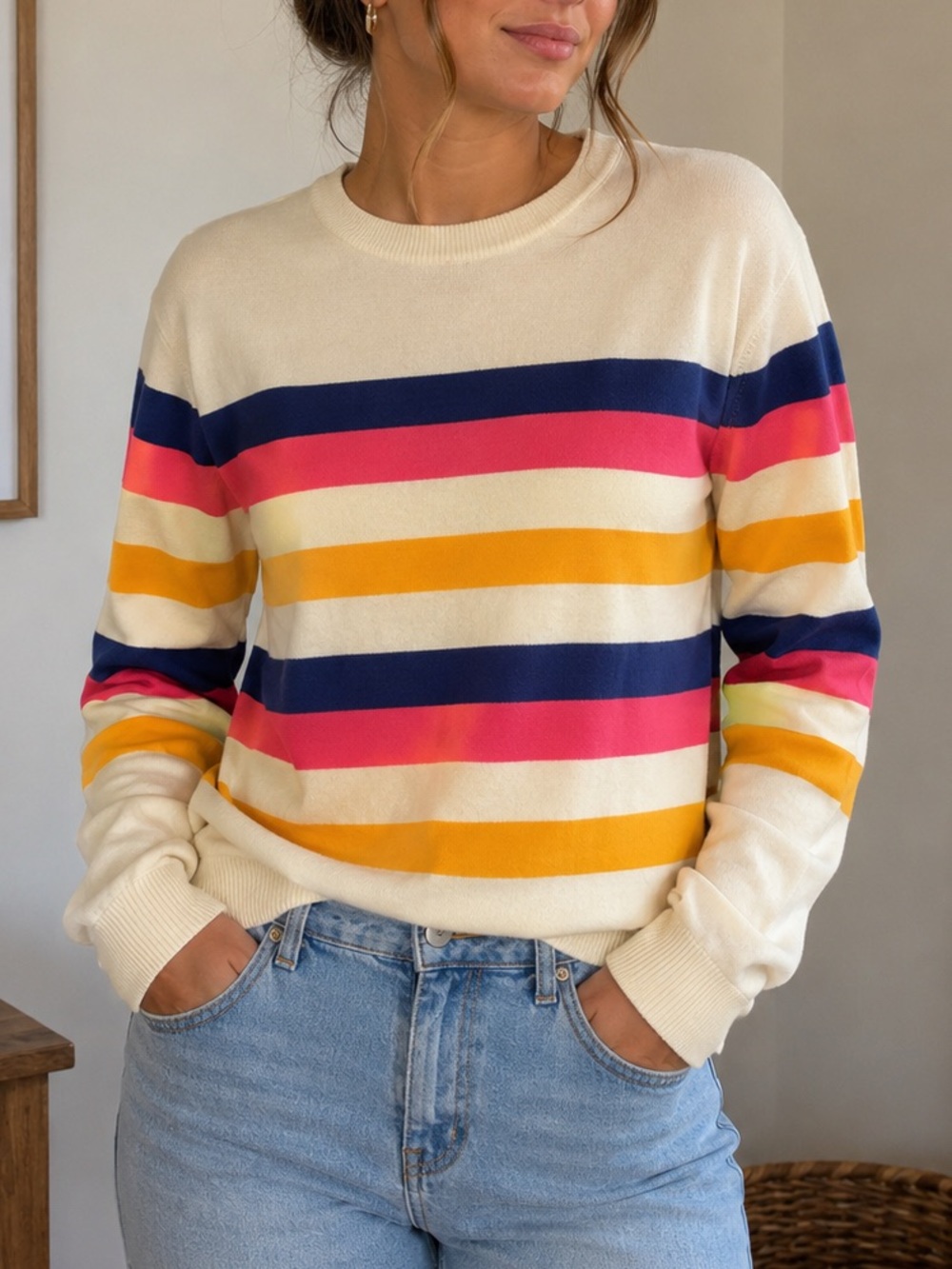 Banana Republic Women's Extra Fine Merino Sweater, Size M, Colorful Striped